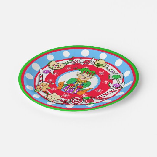 Assiettes En Carton Christmas Elf Boy Whimsical Candy Polka Dot (Angle)