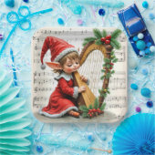 Assiettes En Carton Christmas Elf Playing a Harp (Fête)