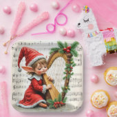 Assiettes En Carton Christmas Elf Playing a Harp (Fête)