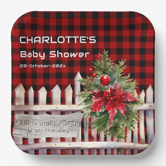 Assiettes En Carton Christmas Fence Buffalo Plaid Baby Shower (Recto)
