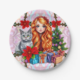 Assiettes En Carton CHRISTMAS FILLE ET CAT ~ Jolie