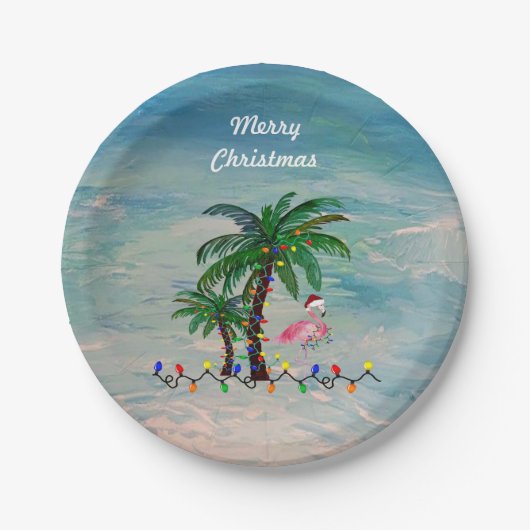 Assiettes En Carton Christmas flamingos tropical party plates (Devant)