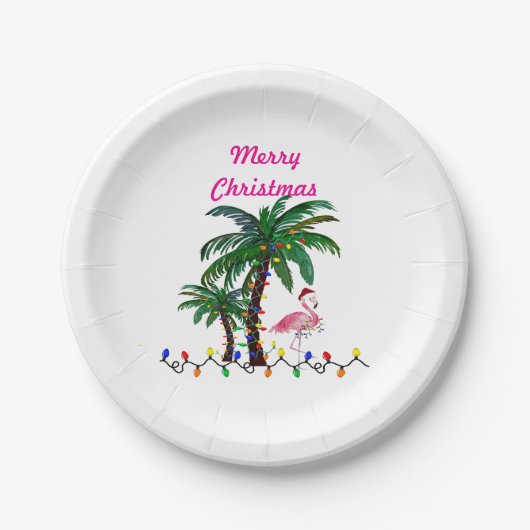 Assiettes En Carton Christmas flamingos tropical party plates (Devant)
