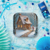 Assiettes En Carton Christmas Gingerbread House With a Snowman (Fête)