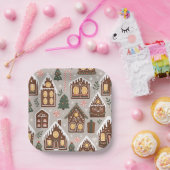 Assiettes En Carton Christmas Gingerbread Houses Holiday Pattern (Fête)