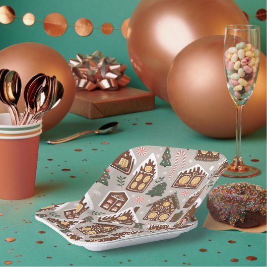 Assiettes En Carton Christmas Gingerbread Houses Holiday Pattern (Multi)