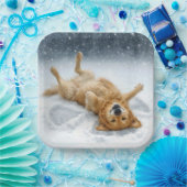 Assiettes En Carton Christmas Golden Retriever Making a Snow Angel (Fête)