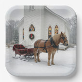Assiettes En Carton Christmas Horse-Drawn Sleigh Waiting By a Chapel (Recto)