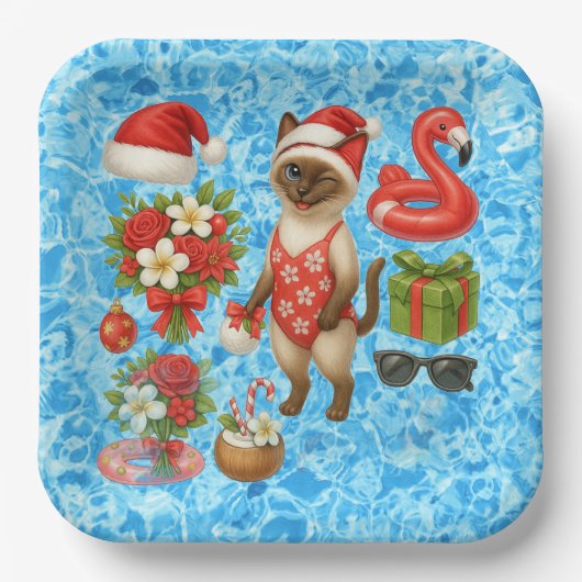 Assiettes En Carton Christmas in July for Cat Lovers Pool Party (Recto)