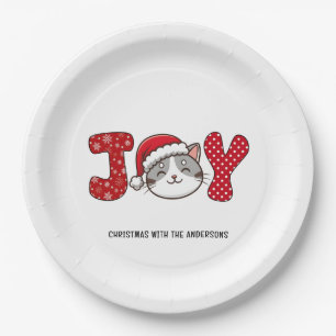 Assiettes En Carton Christmas Kitty Chat "JOY" Personnalisé