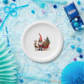 Assiettes En Carton Christmas Light Gnome Santa Claus Riding Sleigh Hi (Fête)
