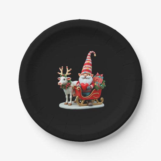 Assiettes En Carton Christmas Light Gnome Santa Claus Riding Sleigh Hi (Devant)