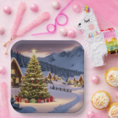 Assiettes En Carton Christmas lights landscape with snow (Fête)