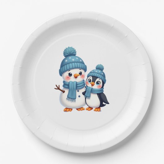 Assiettes En Carton Christmas Merry Christmas For Gift Penguin Snowman (Devant)