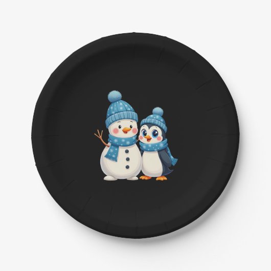 Assiettes En Carton Christmas Merry Christmas For Gift Penguin Snowman (Devant)