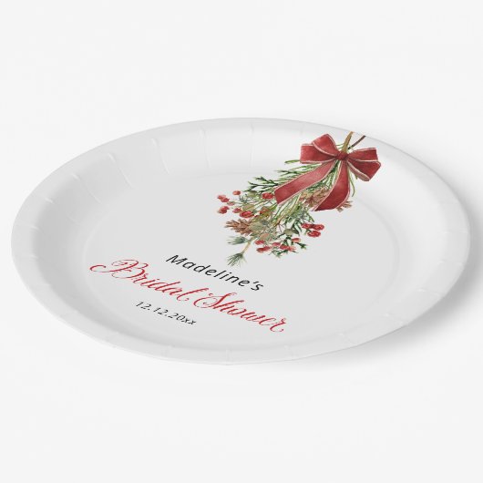 Assiettes En Carton Christmas Mistletoe Red Bow Bridal Shower (Angle)