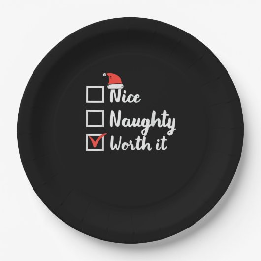 Assiettes En Carton Christmas Nice Naughty Worth It Funny  (Devant)