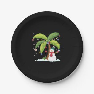 Assiettes En Carton Christmas Palm Tree And Snowman