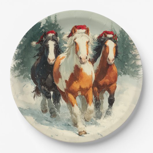 Assiettes En Carton Christmas Paper Plate / Beautiful Galloping Horse  (Devant)