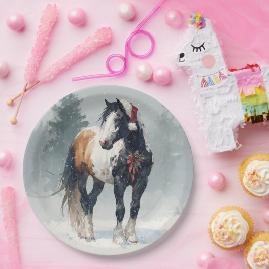 Assiettes En Carton Christmas Paper Plate / Beautiful Paint Horse  (Fête)