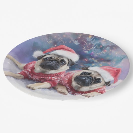 Assiettes En Carton Christmas Paper Plate for pug lovers (Angle)