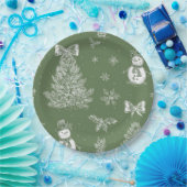 Assiettes En Carton Christmas paper plate green toile (Fête)