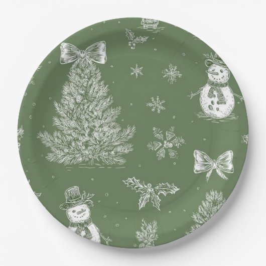 Assiettes En Carton Christmas paper plate green toile (Devant)