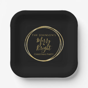 Assiettes En Carton Christmas Party Black Gold Nom de famille