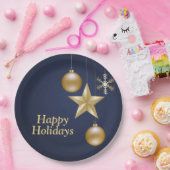 Assiettes En Carton Christmas Party Golden Ornament Navy Blue Elegant (Fête)