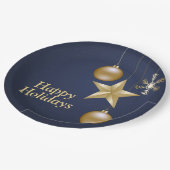 Assiettes En Carton Christmas Party Golden Ornament Navy Blue Elegant (Angle)