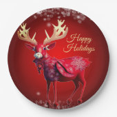 Assiettes En Carton Christmas Party Red Reindeer Winter Holidays (Devant)