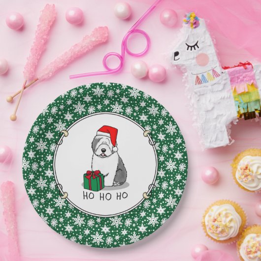 Assiettes En Carton Christmas Père Noël Old English Sheepdog (Grey 1) (Fête)