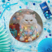 Assiettes En Carton Christmas Persian Cat Tangled in Holiday Lights (Fête)