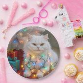 Assiettes En Carton Christmas Persian Cat Tangled in Holiday Lights (Fête)