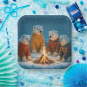 Assiettes En Carton Christmas Polar Bears Around a Bonfire (Fête)