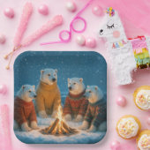 Assiettes En Carton Christmas Polar Bears Around a Bonfire (Fête)