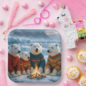 Assiettes En Carton Christmas Polar Bears Around a Bonfire (Fête)
