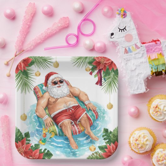 Assiettes En Carton Christmas Pool Party with Santa Claus (Fête)