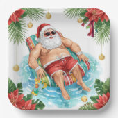 Assiettes En Carton Christmas Pool Party with Santa Claus (Recto)