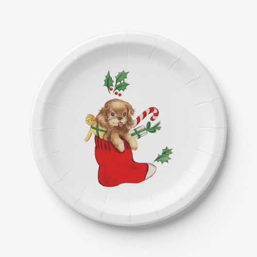 Assiettes En Carton Christmas Puppy Retro (Devant)