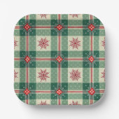 Assiettes En Carton Christmas Red Snowflakes Green Checks Pattern (Recto)