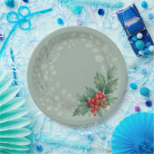 Assiettes En Carton Christmas red winter berries and greenery (Fête)