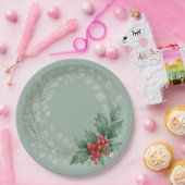 Assiettes En Carton Christmas red winter berries and greenery (Fête)