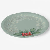 Assiettes En Carton Christmas red winter berries and greenery (Angle)