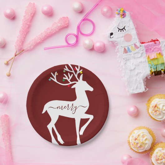 Assiettes En Carton Christmas Reindeer Joyeux Bourgogne (Fête)