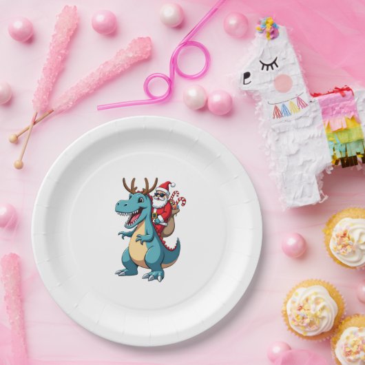 Assiettes En Carton Christmas Santa Riding Dinosaur Deer Xmas (1) (Fête)