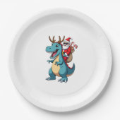 Assiettes En Carton Christmas Santa Riding Dinosaur Deer Xmas (1) (Devant)