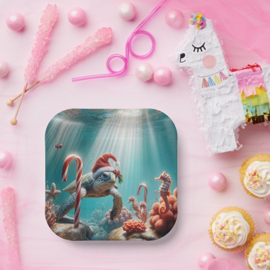 Assiettes En Carton Christmas Sea Turtle With Candy Canes (Fête)