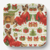 Assiettes En Carton Christmas Siamese Cat is celebrating at home (Recto)