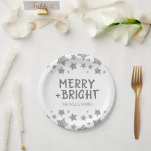 Assiettes En Carton Christmas Sparkle Stars Joyeux Nom de famille